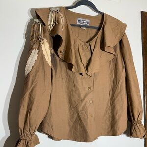Vintage Bonjour Feather Embellished Blouse Native American Buffalo Western